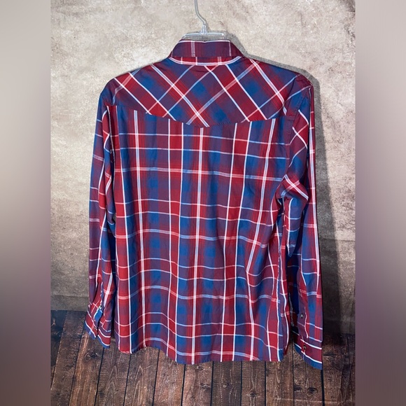 Levi’s Modern Western Plaid Snap Front Long-Sleeve Shirt, Red/Blue, Size XL-EUC - Picture 2 of 6